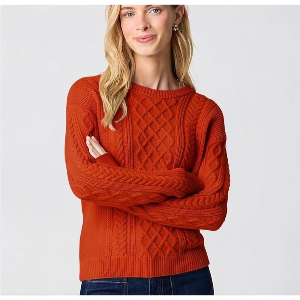 J.Crew | 2024 Cable Knit Sweater Small Red 100% Cotton Crewneck Pullover